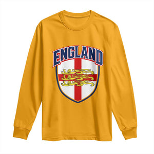 England Flag Lion Crest St George Cross Shield Crest Long Sleeve Shirt Vintage Patriotic English Sport Fan Graphic TS02 Gold Print Your Wear