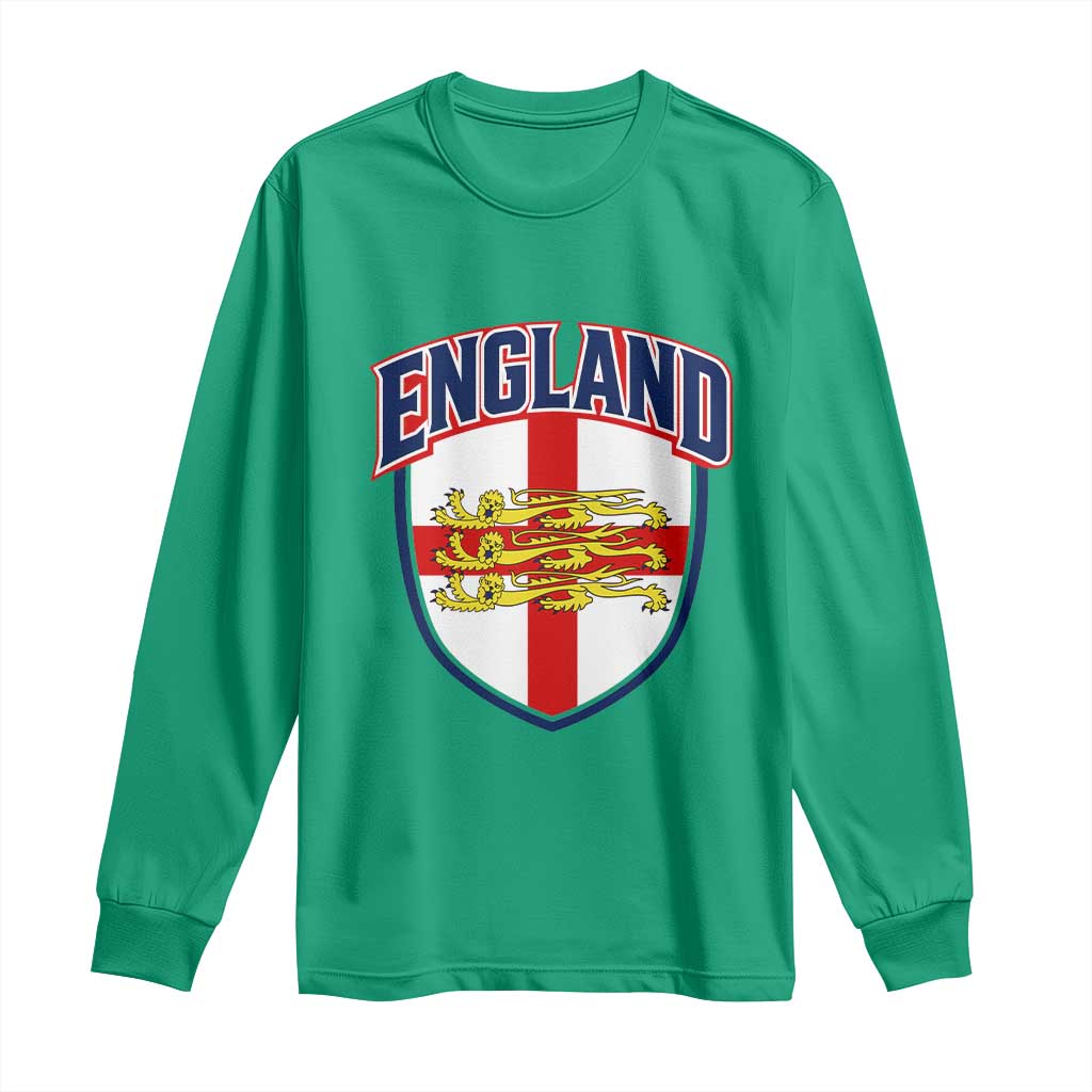 England Flag Lion Crest St George Cross Shield Crest Long Sleeve Shirt Vintage Patriotic English Sport Fan Graphic TS02 Irish Green Print Your Wear