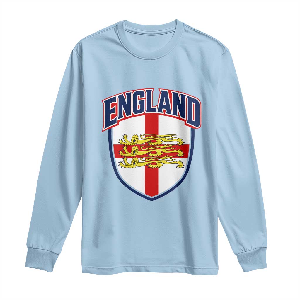 England Flag Lion Crest St George Cross Shield Crest Long Sleeve Shirt Vintage Patriotic English Sport Fan Graphic TS02 Light Blue Print Your Wear