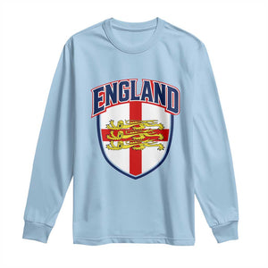 England Flag Lion Crest St George Cross Shield Crest Long Sleeve Shirt Vintage Patriotic English Sport Fan Graphic TS02 Light Blue Print Your Wear