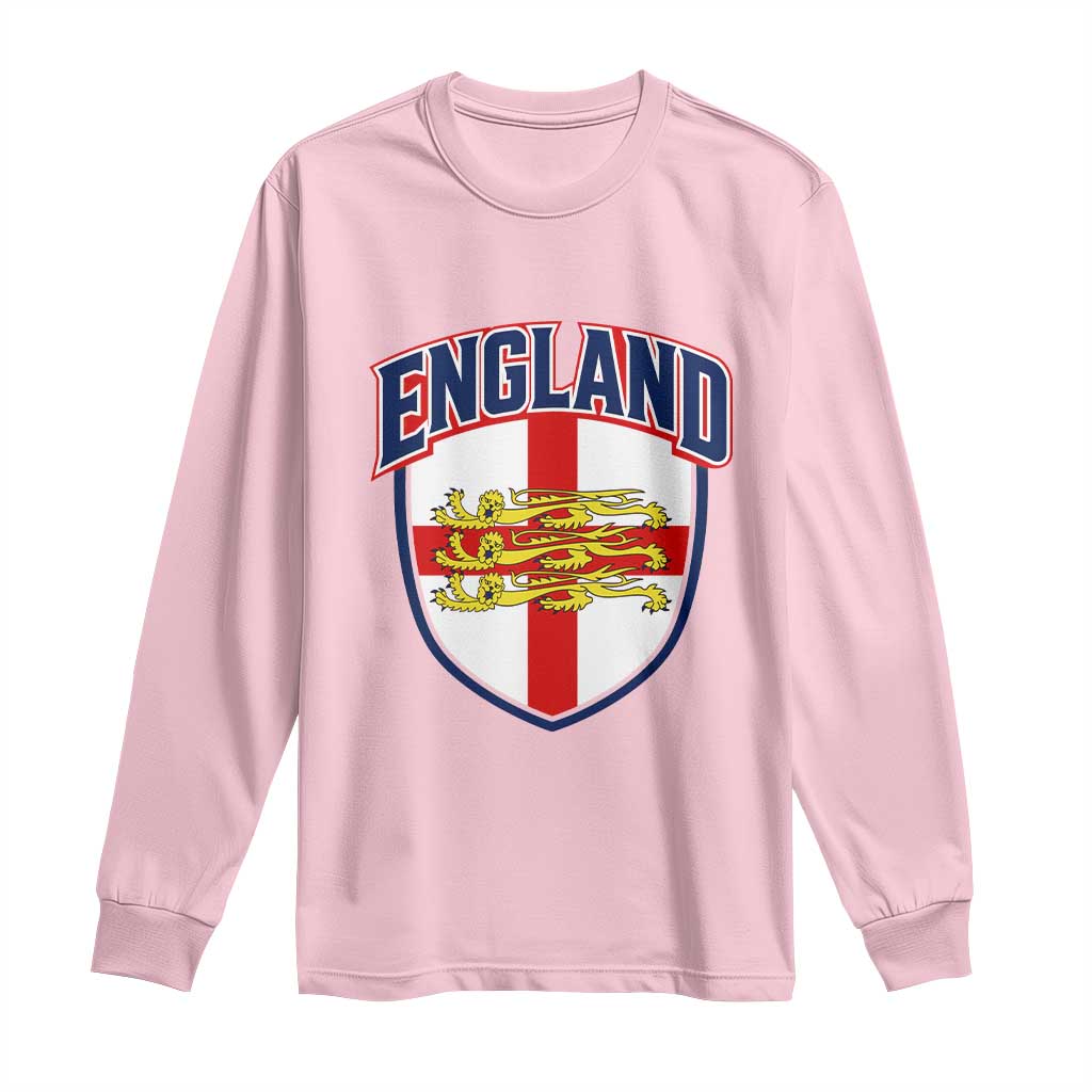 England Flag Lion Crest St George Cross Shield Crest Long Sleeve Shirt Vintage Patriotic English Sport Fan Graphic TS02 Light Pink Print Your Wear