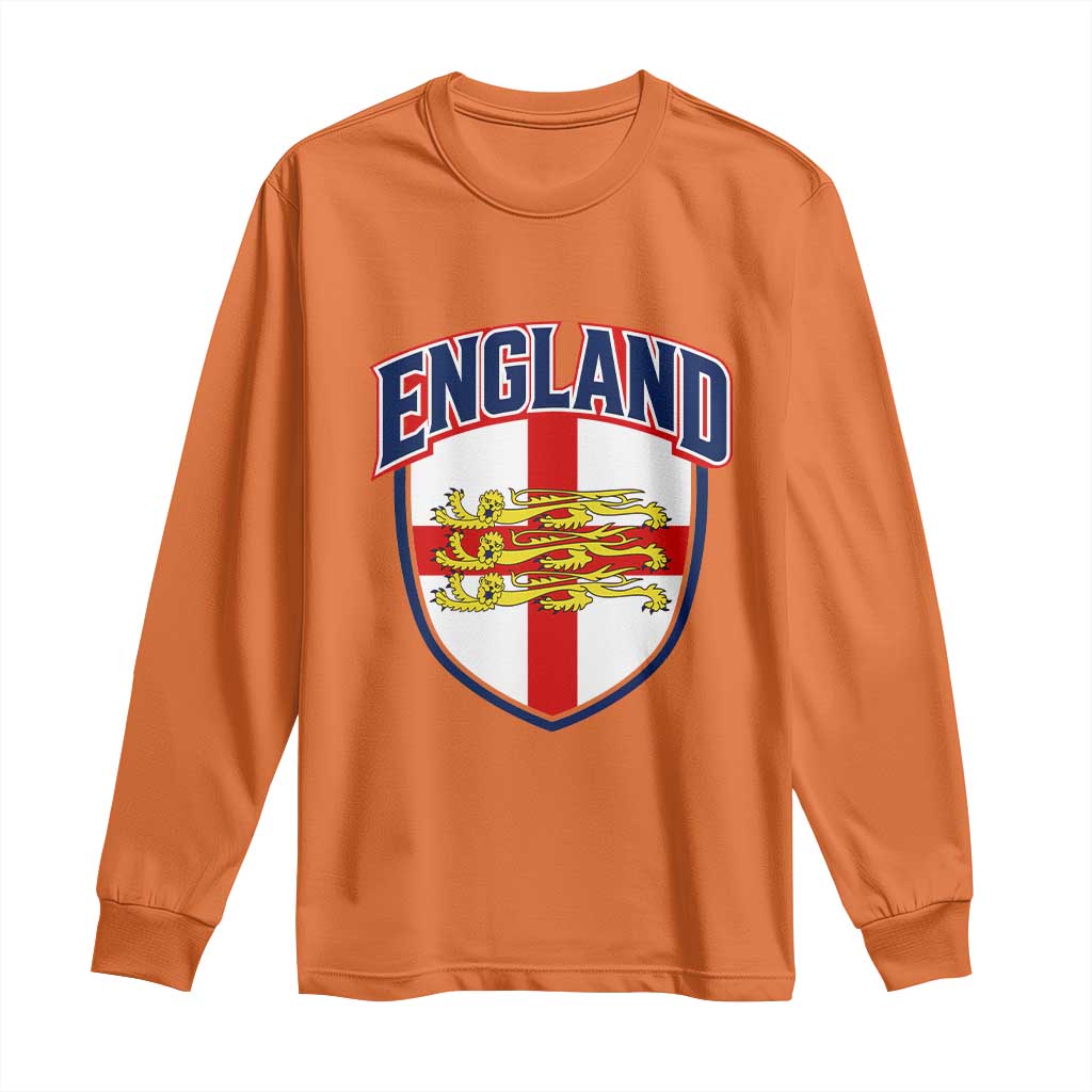England Flag Lion Crest St George Cross Shield Crest Long Sleeve Shirt Vintage Patriotic English Sport Fan Graphic TS02 Orange Print Your Wear