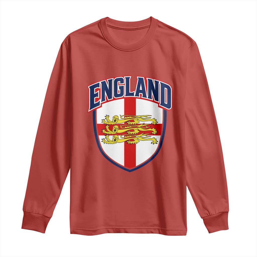 England Flag Lion Crest St George Cross Shield Crest Long Sleeve Shirt Vintage Patriotic English Sport Fan Graphic TS02 Red Print Your Wear