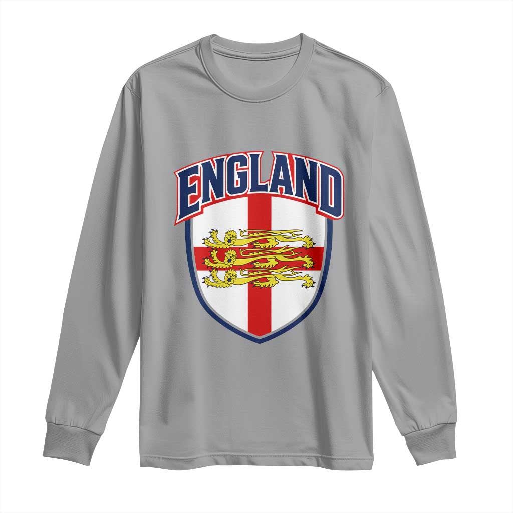 England Flag Lion Crest St George Cross Shield Crest Long Sleeve Shirt Vintage Patriotic English Sport Fan Graphic TS02 Sport Gray Print Your Wear