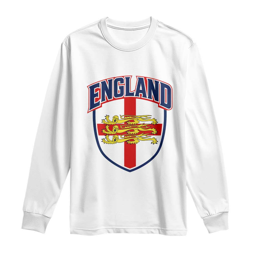 England Flag Lion Crest St George Cross Shield Crest Long Sleeve Shirt Vintage Patriotic English Sport Fan Graphic TS02 White Print Your Wear