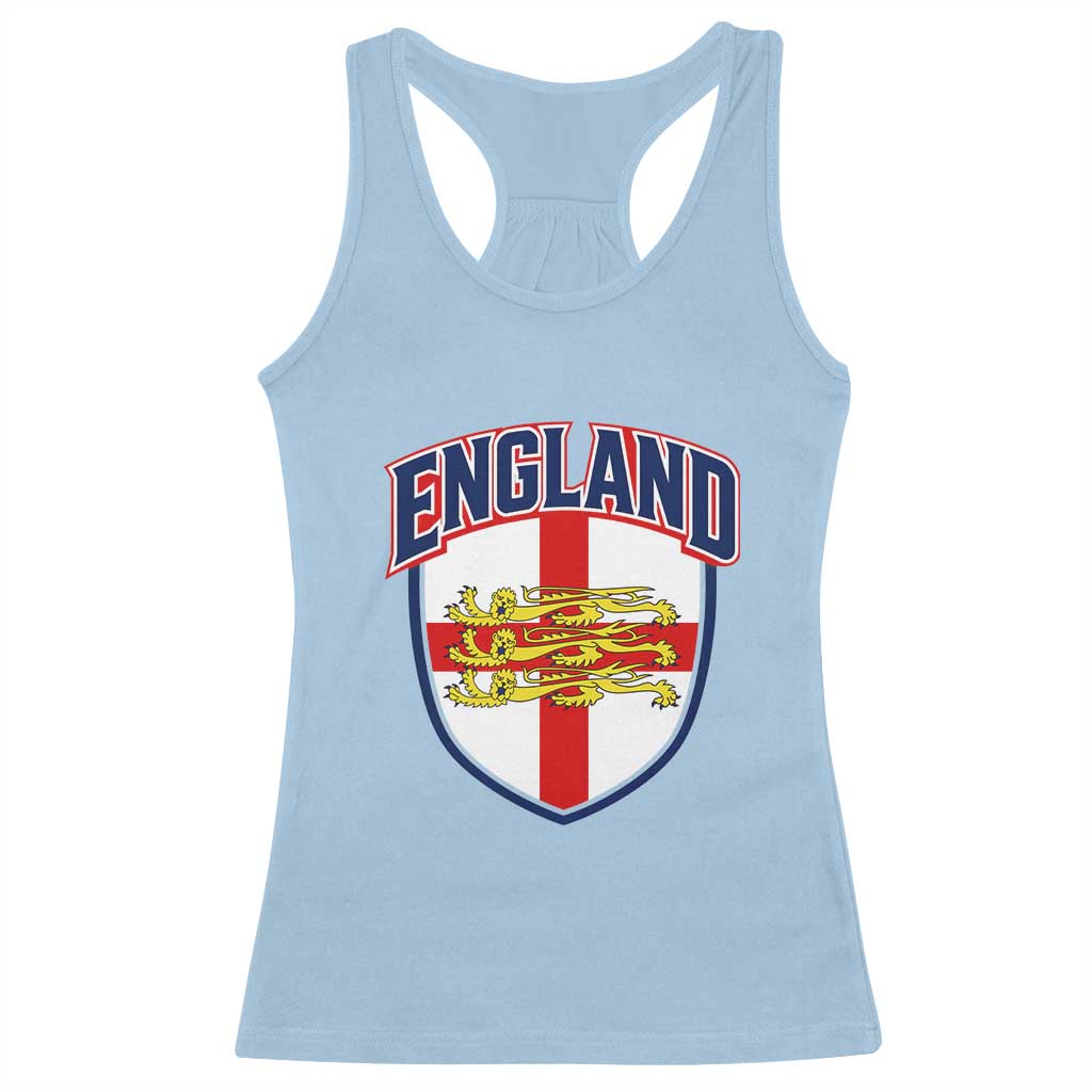 England Flag Lion Crest St George Cross Shield Crest Racerback Tank Top Vintage Patriotic English Sport Fan Graphic TS02 Light Blue Print Your Wear