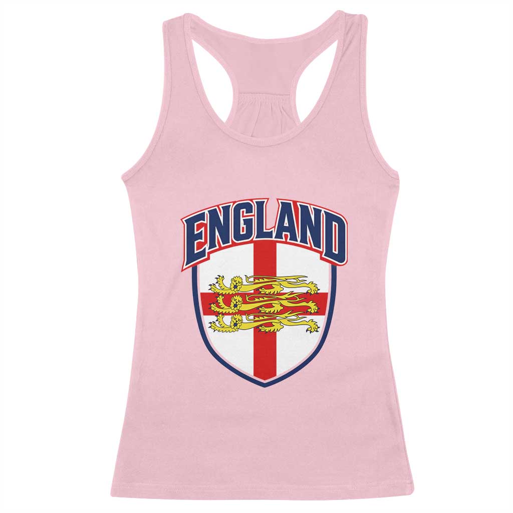 England Flag Lion Crest St George Cross Shield Crest Racerback Tank Top Vintage Patriotic English Sport Fan Graphic TS02 Light Pink Print Your Wear