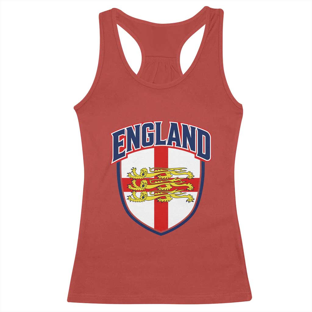 England Flag Lion Crest St George Cross Shield Crest Racerback Tank Top Vintage Patriotic English Sport Fan Graphic TS02 Red Print Your Wear