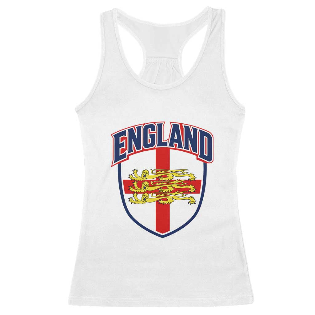 England Flag Lion Crest St George Cross Shield Crest Racerback Tank Top Vintage Patriotic English Sport Fan Graphic TS02 White Print Your Wear