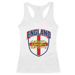 England Flag Lion Crest St George Cross Shield Crest Racerback Tank Top Vintage Patriotic English Sport Fan Graphic TS02 White Print Your Wear