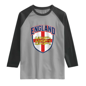 England Flag Lion Crest St George Cross Shield Crest Raglan Shirt Vintage Patriotic English Sport Fan Graphic TS02 Sport Gray Black Print Your Wear