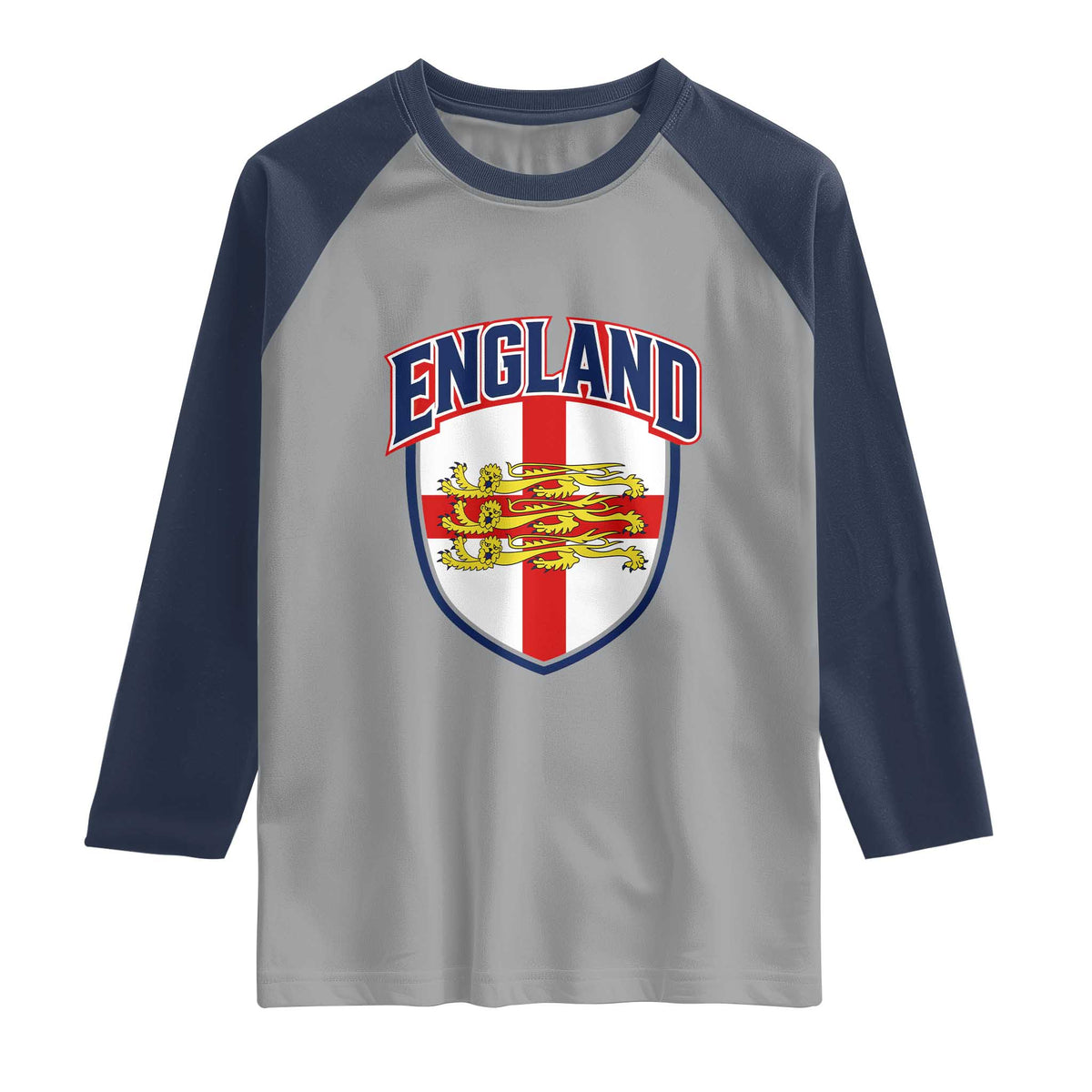 England Flag Lion Crest St George Cross Shield Crest Raglan Shirt Vintage Patriotic English Sport Fan Graphic TS02 Sport Gray Navy Print Your Wear