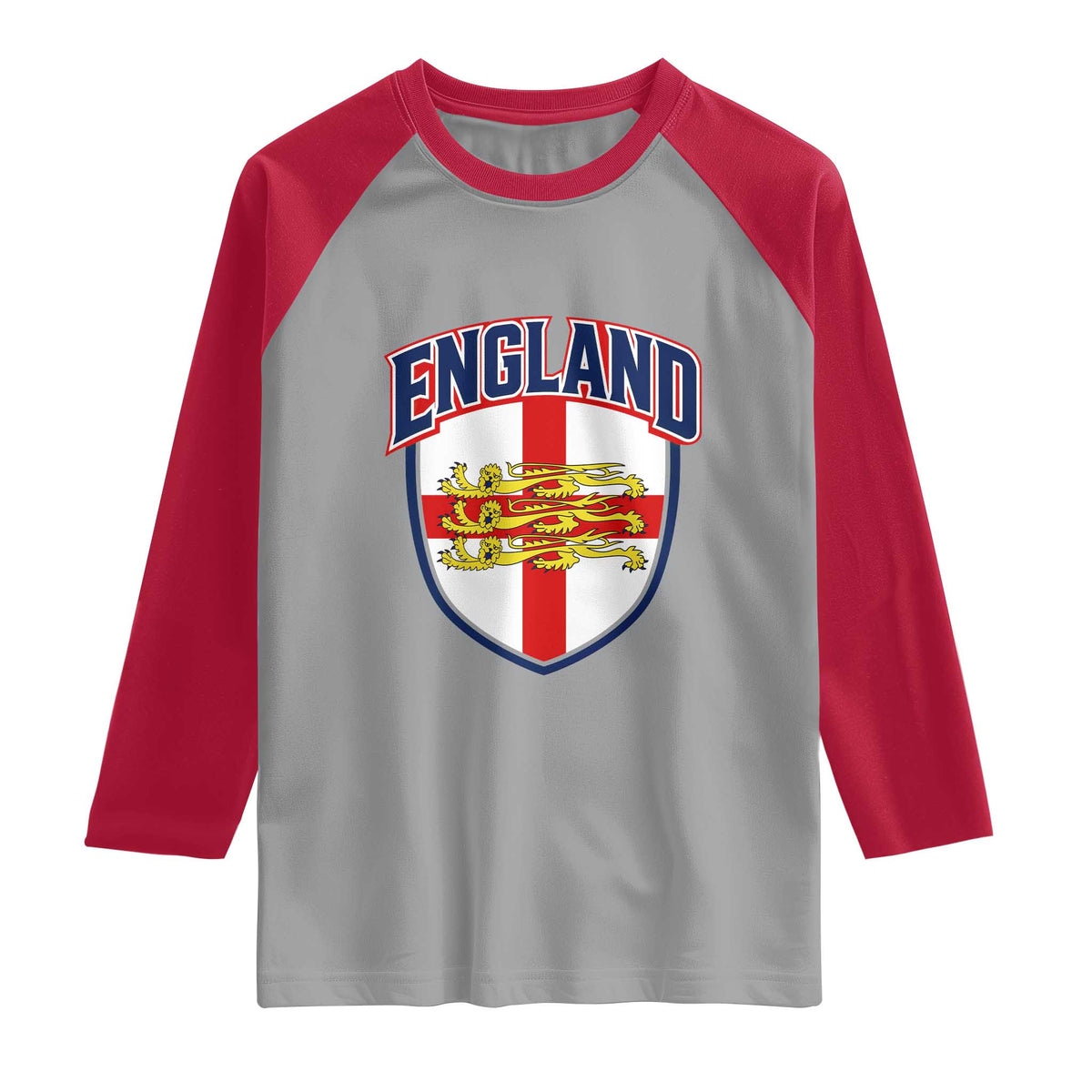 England Flag Lion Crest St George Cross Shield Crest Raglan Shirt Vintage Patriotic English Sport Fan Graphic TS02 Sport Gray Red Print Your Wear