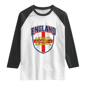 England Flag Lion Crest St George Cross Shield Crest Raglan Shirt Vintage Patriotic English Sport Fan Graphic TS02 White Black Print Your Wear