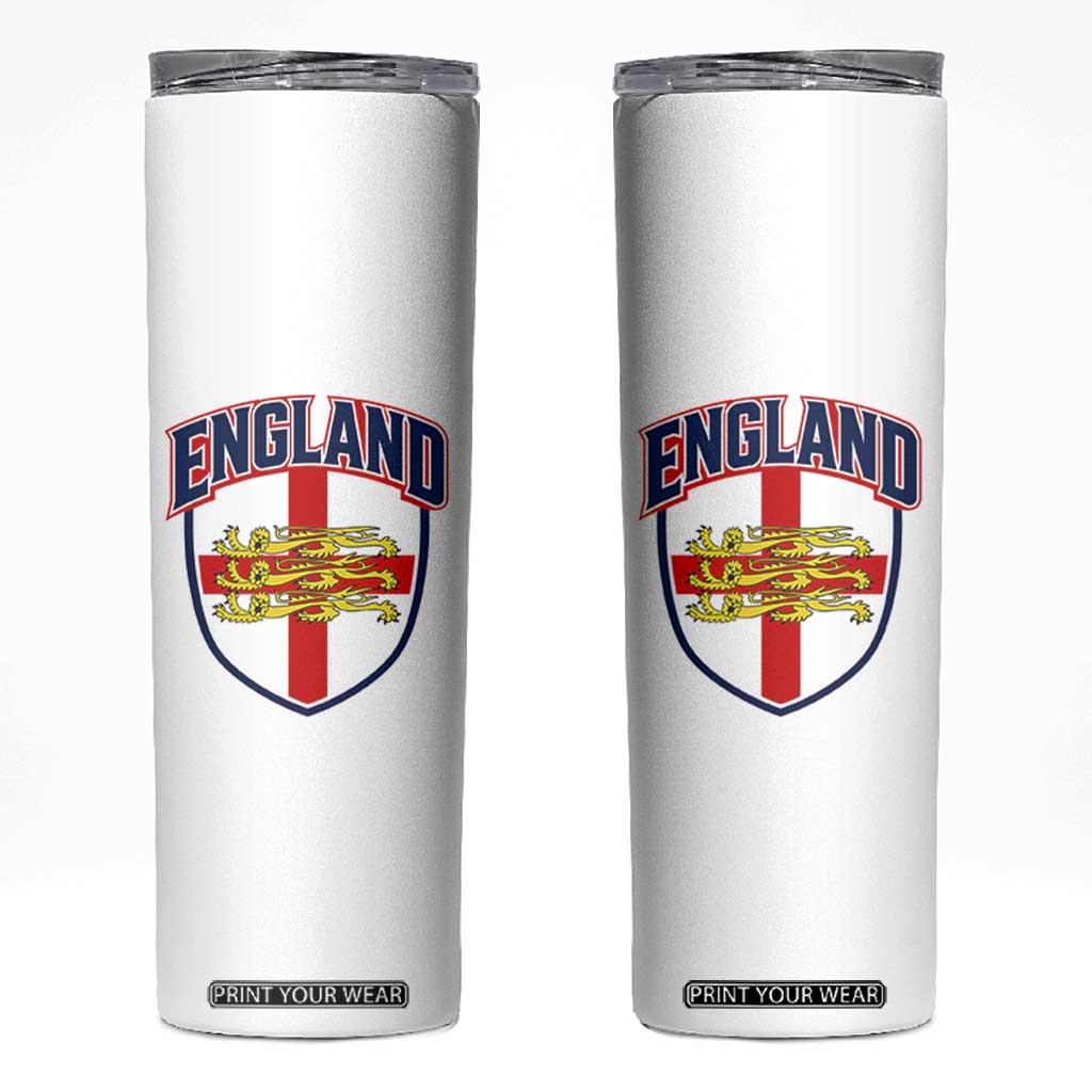 England Flag Lion Crest St George Cross Shield Crest Skinny Tumbler Vintage Patriotic English Sport Fan Graphic TS02 White Print Your Wear