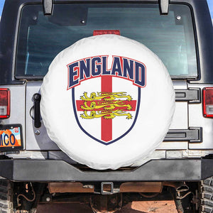 England Flag Lion Crest St George Cross Shield Crest Spare Tire Cover Vintage Patriotic English Sport Fan Graphic TS02 No hole White Print Your Wear