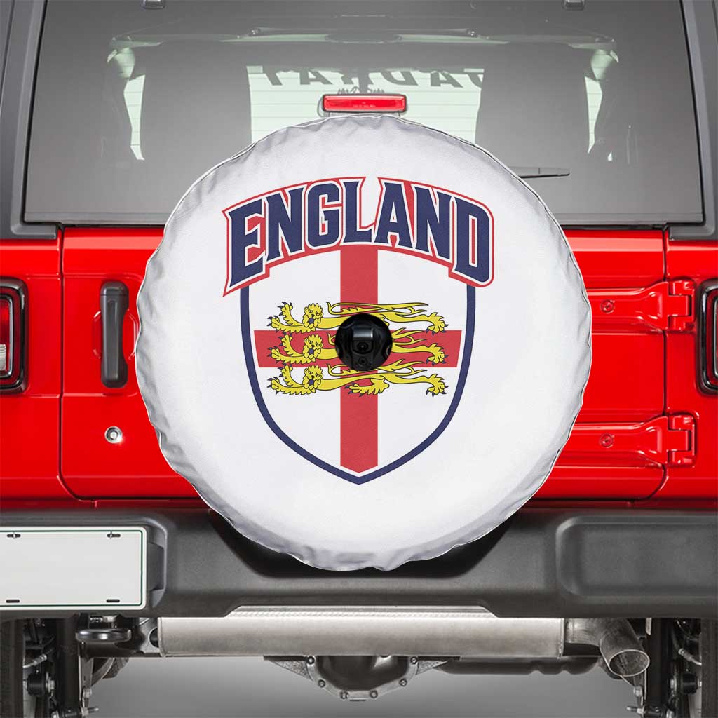 England Flag Lion Crest St George Cross Shield Crest Spare Tire Cover Vintage Patriotic English Sport Fan Graphic TS02 White Print Your Wear
