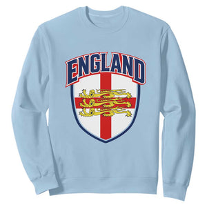 England Flag Lion Crest St George Cross Shield Crest Sweatshirt Vintage Patriotic English Sport Fan Graphic TS02 Light Blue Print Your Wear