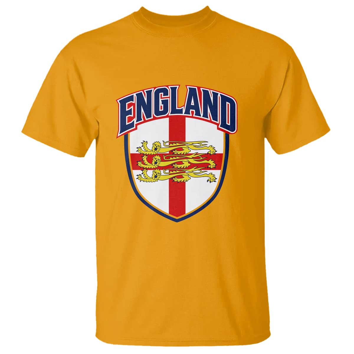 England Flag Lion Crest St George Cross Shield Crest T Shirt Vintage Patriotic English Sport Fan Graphic TS02 Gold Print Your Wear