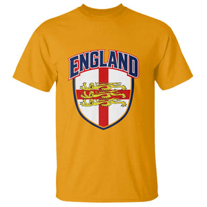 England Flag Lion Crest St George Cross Shield Crest T Shirt Vintage Patriotic English Sport Fan Graphic TS02 Gold Print Your Wear