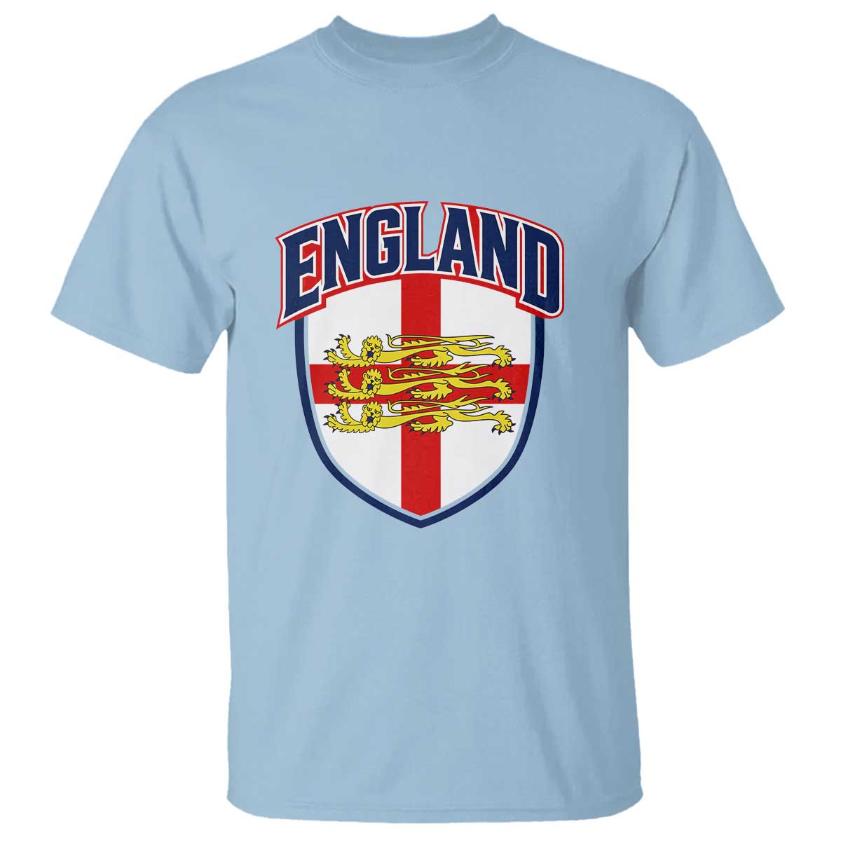 England Flag Lion Crest St George Cross Shield Crest T Shirt Vintage Patriotic English Sport Fan Graphic TS02 Light Blue Print Your Wear