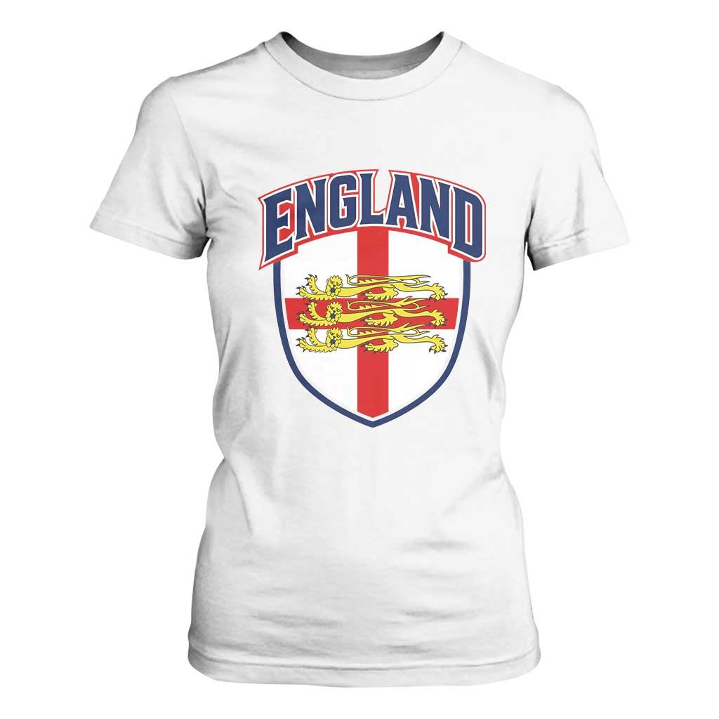England Flag Lion Crest St George Cross Shield Crest T Shirt For Women Vintage Patriotic English Sport Fan Graphic TS02 White Print Your Wear