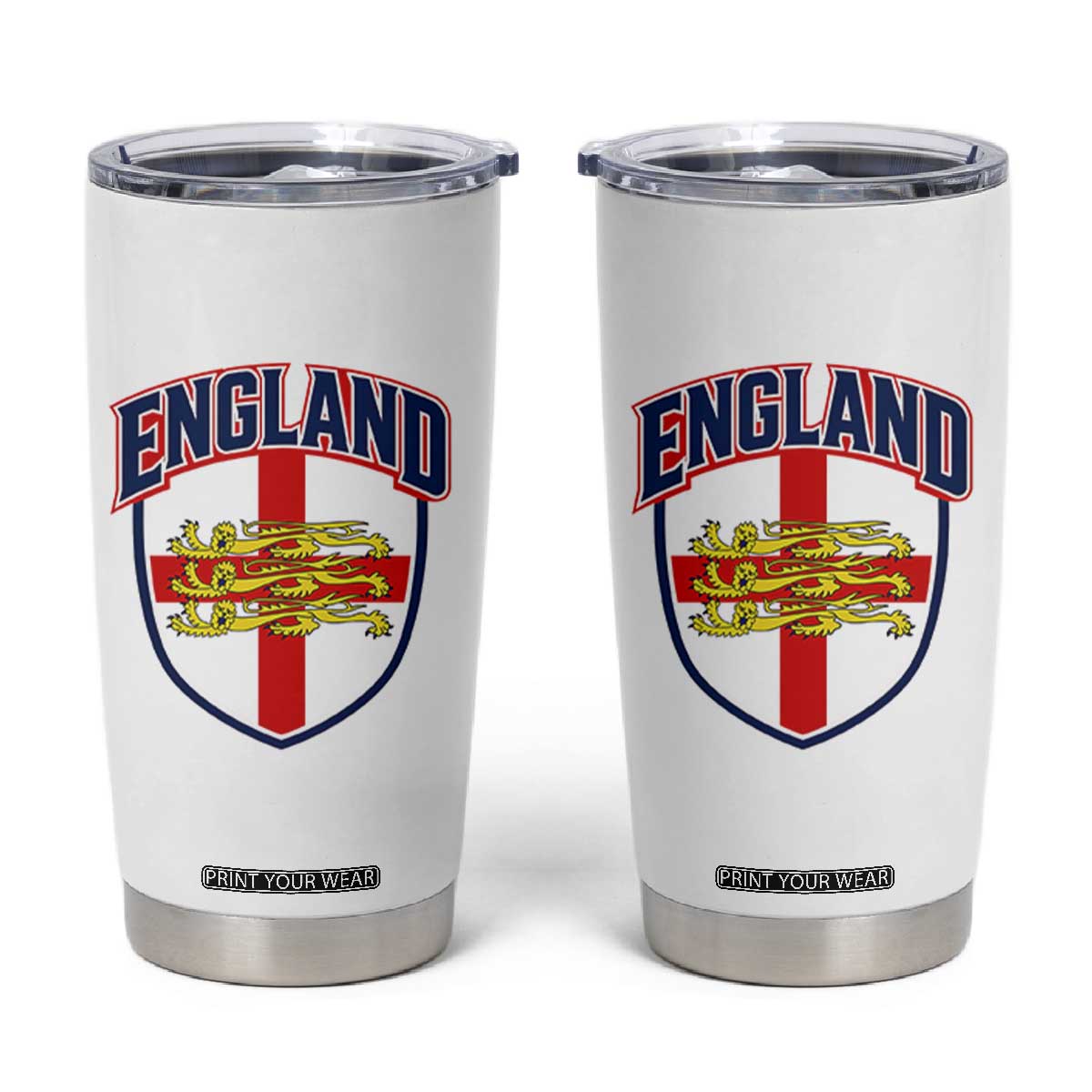 England Flag Lion Crest St George Cross Shield Crest Tumbler Cup Vintage Patriotic English Sport Fan Graphic TS02 White Print Your Wear