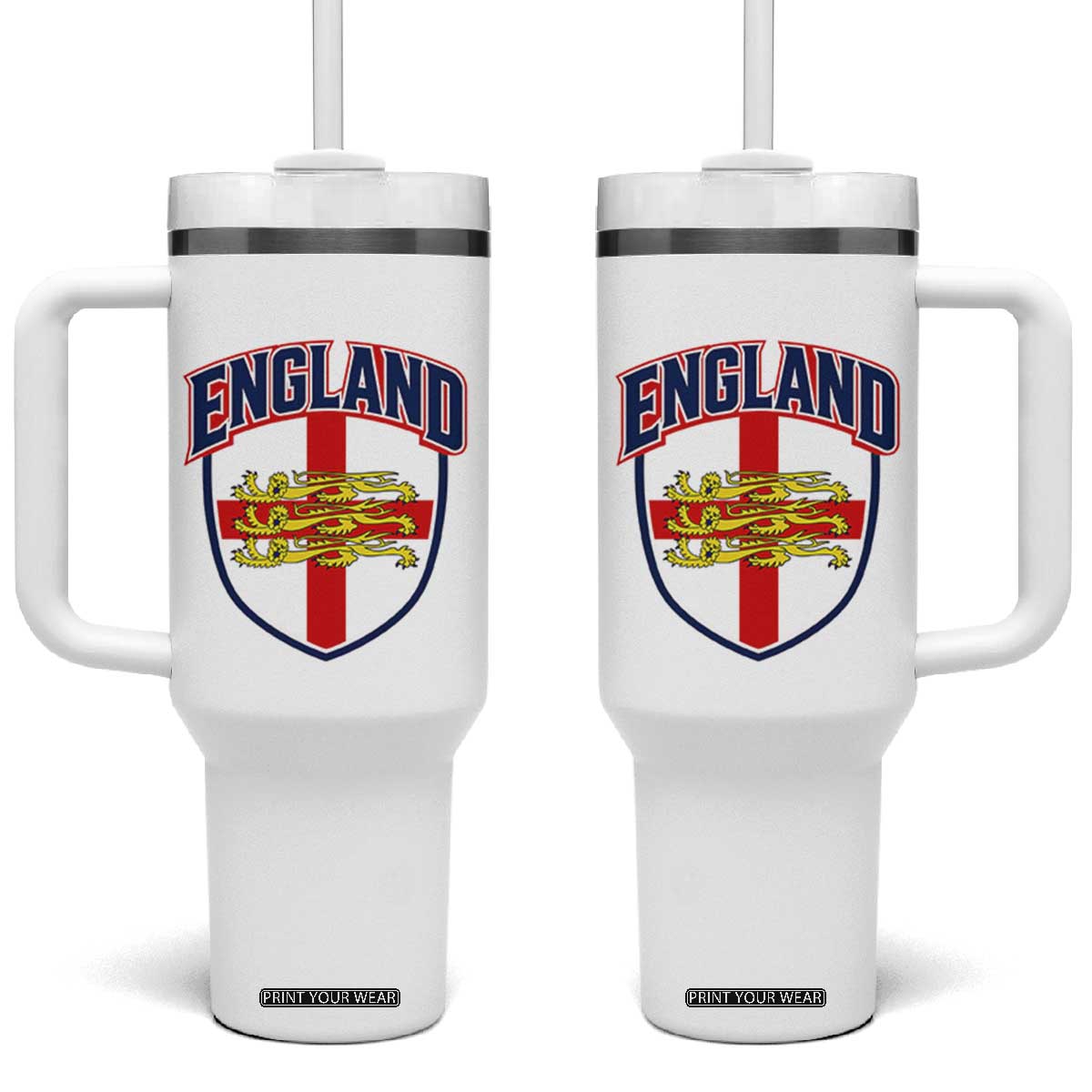 England Flag Lion Crest St George Cross Shield Crest Tumbler With Handle Vintage Patriotic English Sport Fan Graphic TS02 One Size: 40 oz White Print Your Wear