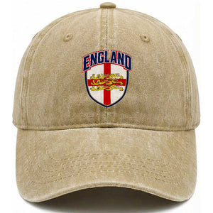 England Flag Lion Crest St George Cross Shield Crest Washed Cotton Baseball Cap Vintage Patriotic English Sport Fan Graphic TS02 Print Your Wear