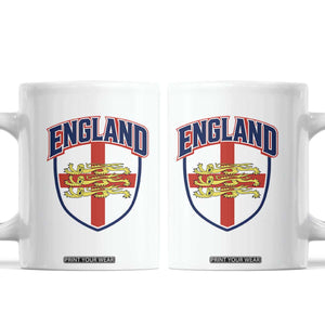 England Flag Lion Crest St George Cross Shield Crest Coffee Mug Vintage Patriotic English Sport Fan Graphic TS02 White Print Your Wear