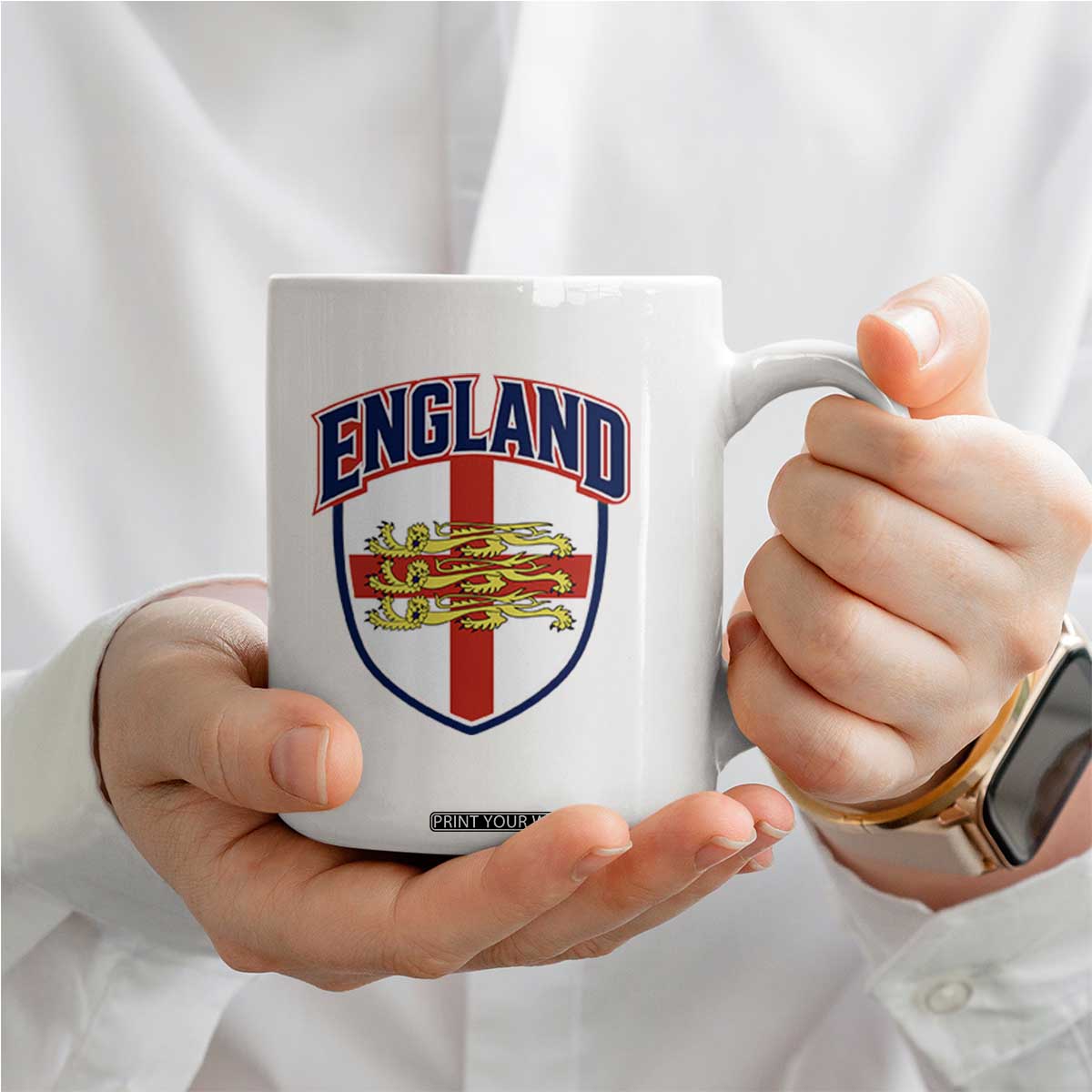 England Flag Lion Crest St George Cross Shield Crest Coffee Mug Vintage Patriotic English Sport Fan Graphic TS02 Print Your Wear