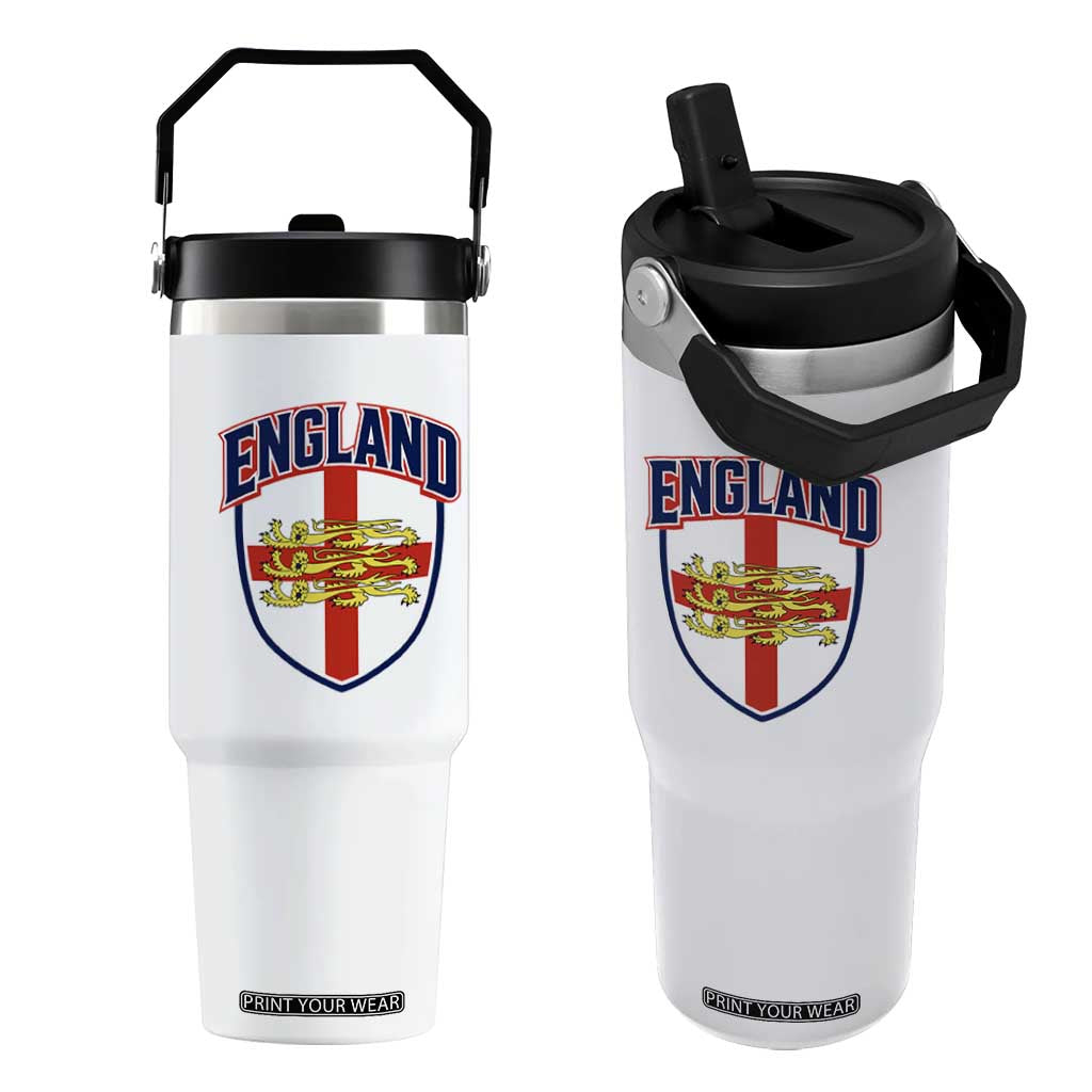 England Flag Lion Crest St George Cross Shield Crest Flip Straw Tumbler Vintage Patriotic English Sport Fan Graphic TS02 One Size: 30 oz White Print Your Wear