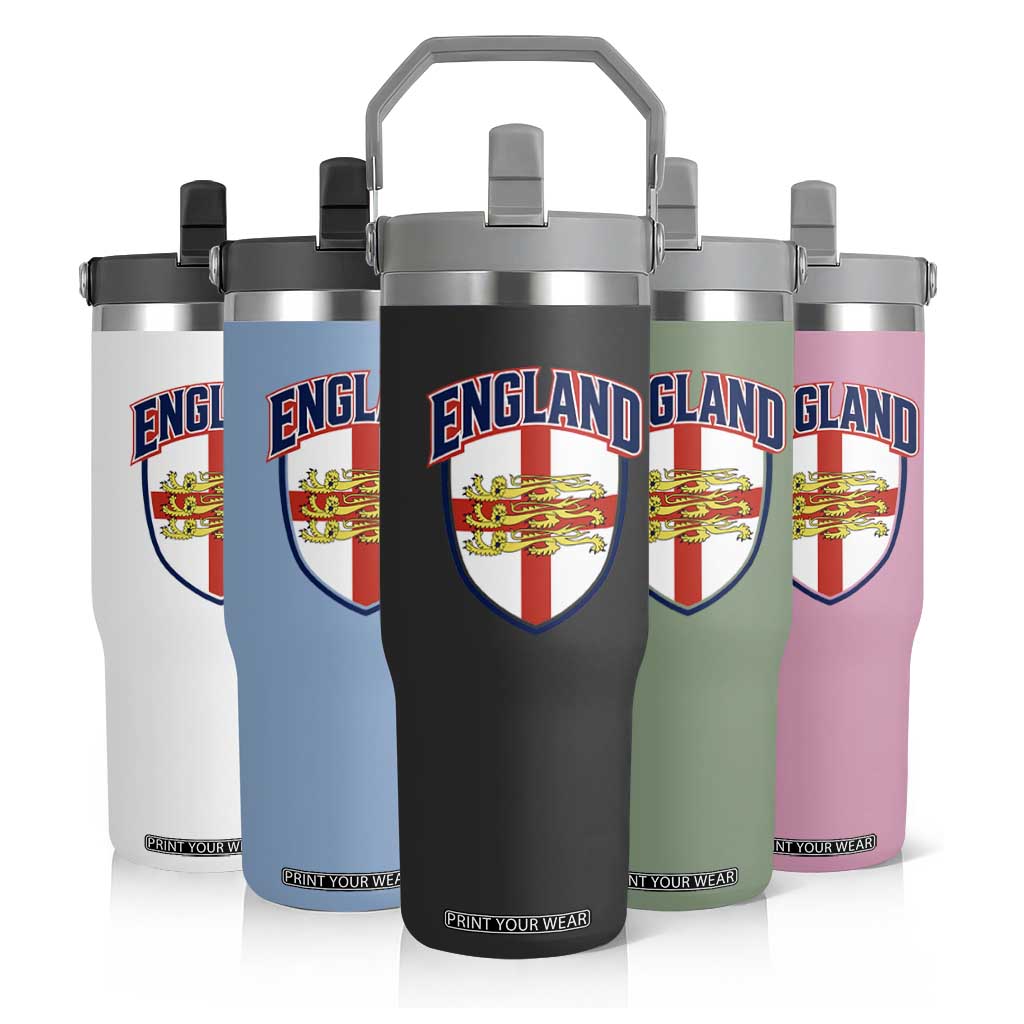 England Flag Lion Crest St George Cross Shield Crest Flip Straw Tumbler Vintage Patriotic English Sport Fan Graphic TS02 Print Your Wear