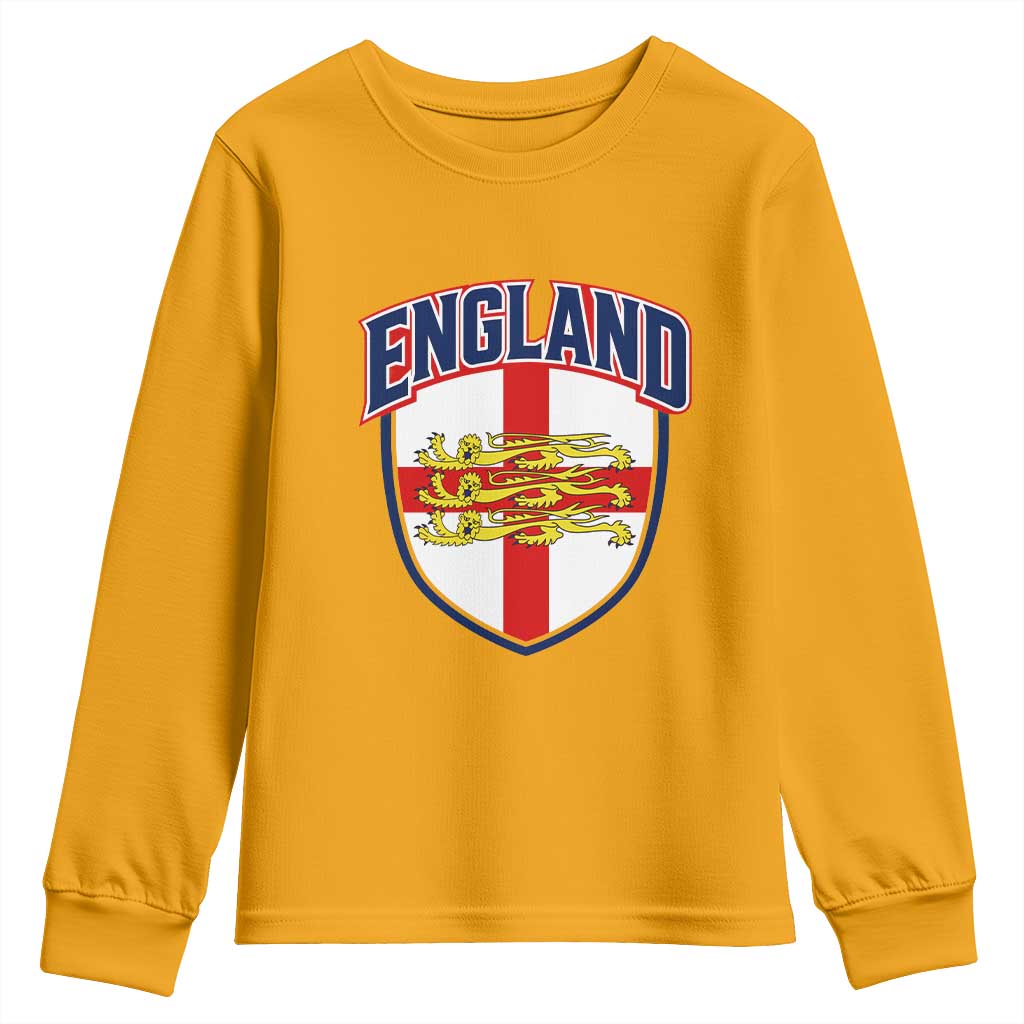 England Flag Lion Crest St George Cross Shield Crest Youth Sweatshirt Vintage Patriotic English Sport Fan Graphic TS02 Gold Print Your Wear