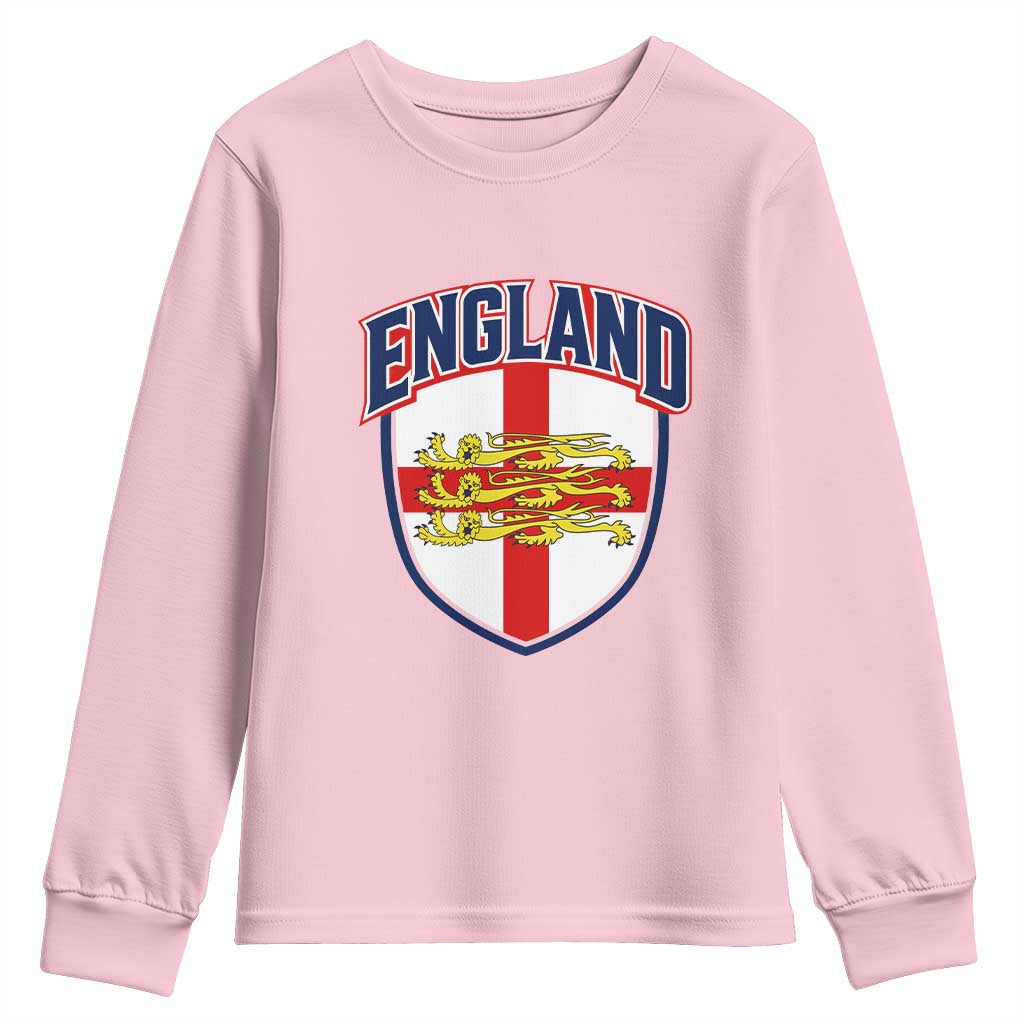 England Flag Lion Crest St George Cross Shield Crest Youth Sweatshirt Vintage Patriotic English Sport Fan Graphic TS02 Light Pink Print Your Wear