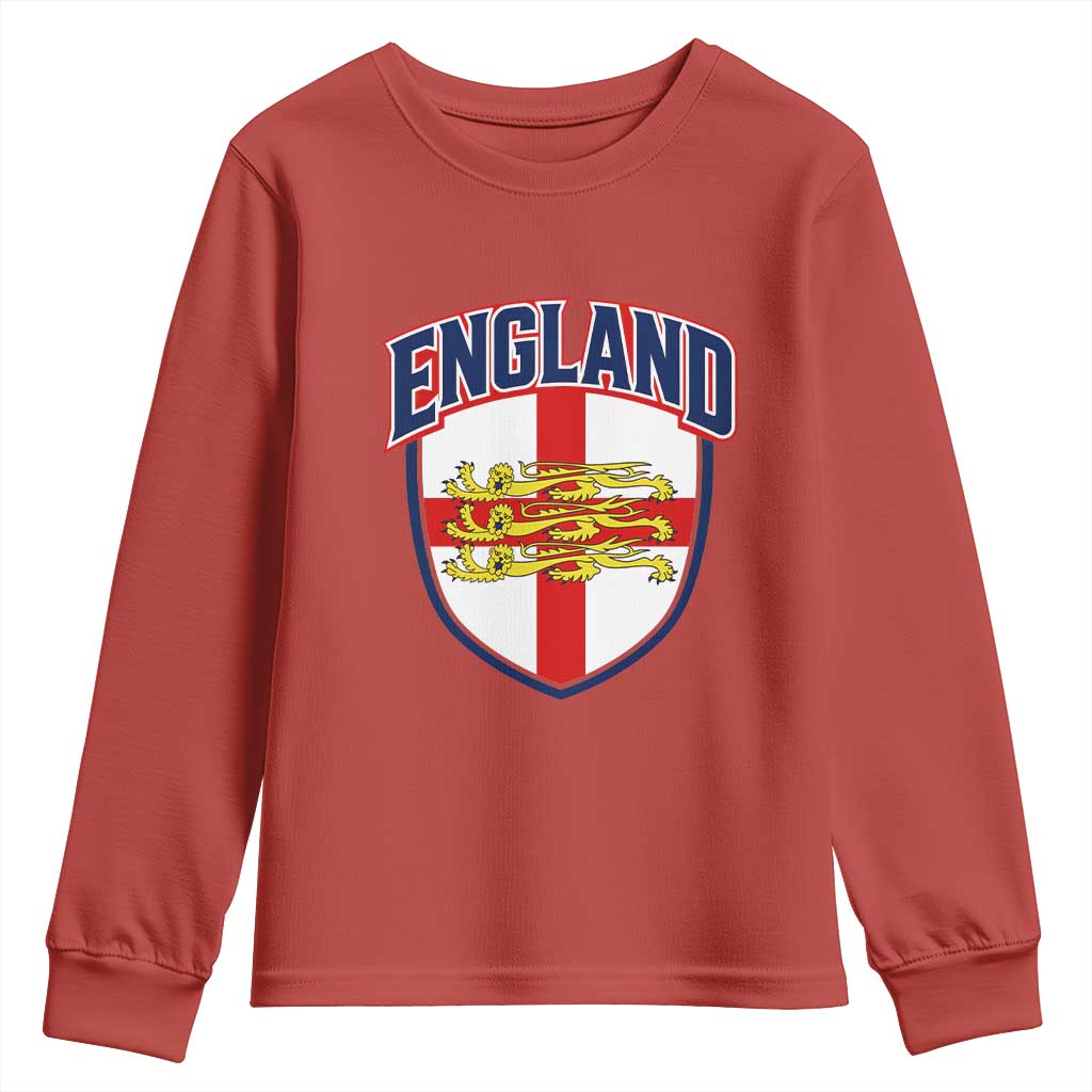 England Flag Lion Crest St George Cross Shield Crest Youth Sweatshirt Vintage Patriotic English Sport Fan Graphic TS02 Red Print Your Wear