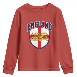 England Flag Lion Crest St George Cross Shield Crest Youth Sweatshirt Vintage Patriotic English Sport Fan Graphic TS02 Red Print Your Wear