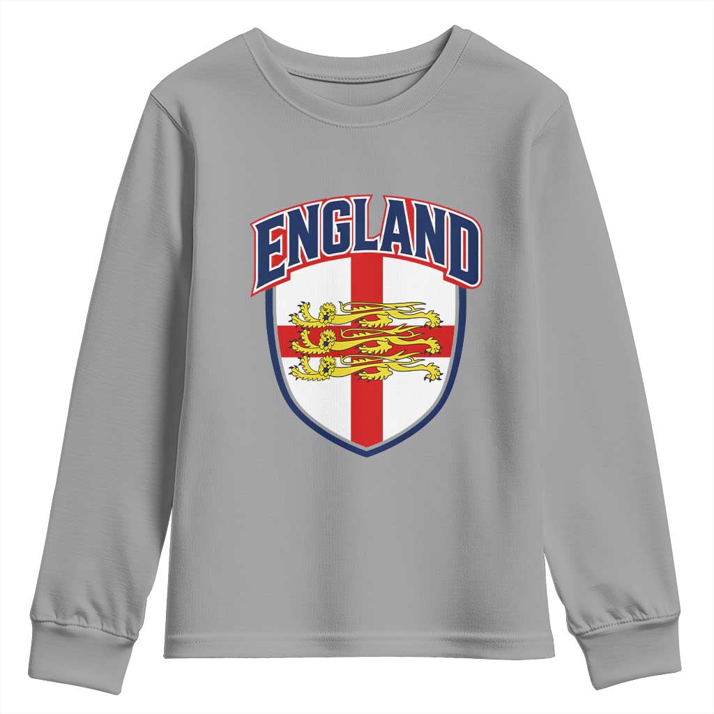 England Flag Lion Crest St George Cross Shield Crest Youth Sweatshirt Vintage Patriotic English Sport Fan Graphic TS02 Sport Gray Print Your Wear
