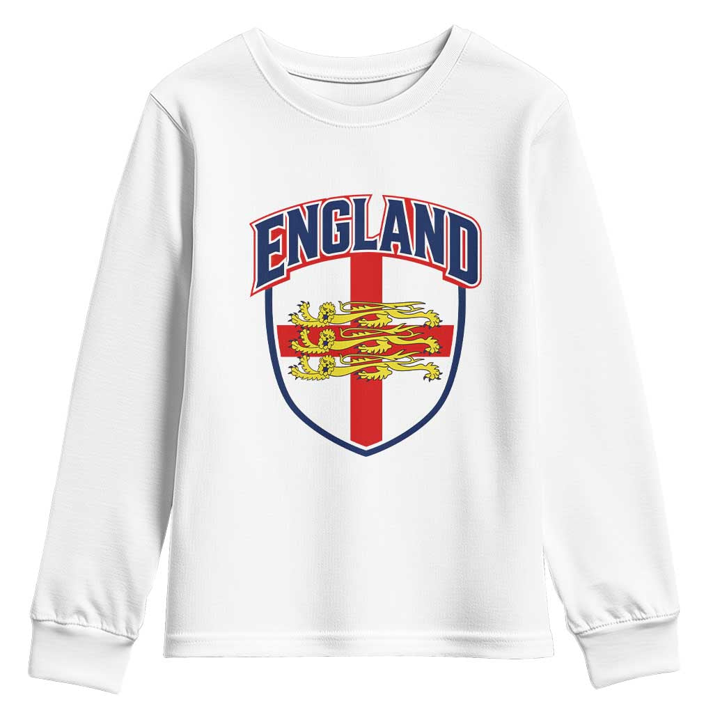 England Flag Lion Crest St George Cross Shield Crest Youth Sweatshirt Vintage Patriotic English Sport Fan Graphic TS02 White Print Your Wear