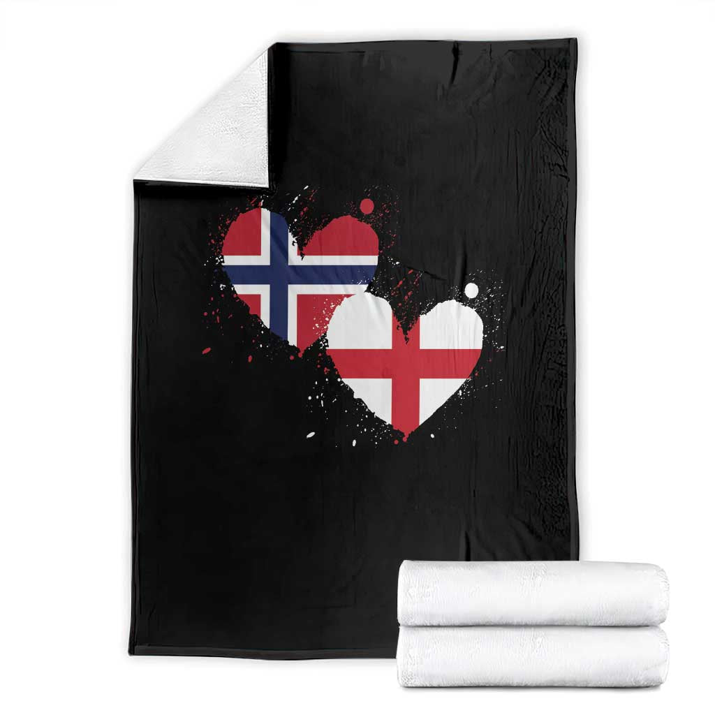 Distressed Norway and England Crossed Flags Dual Heart Graphic Throw Blanket Love Half Norwegian Half English Pride TS02 Black Print Your Wear
