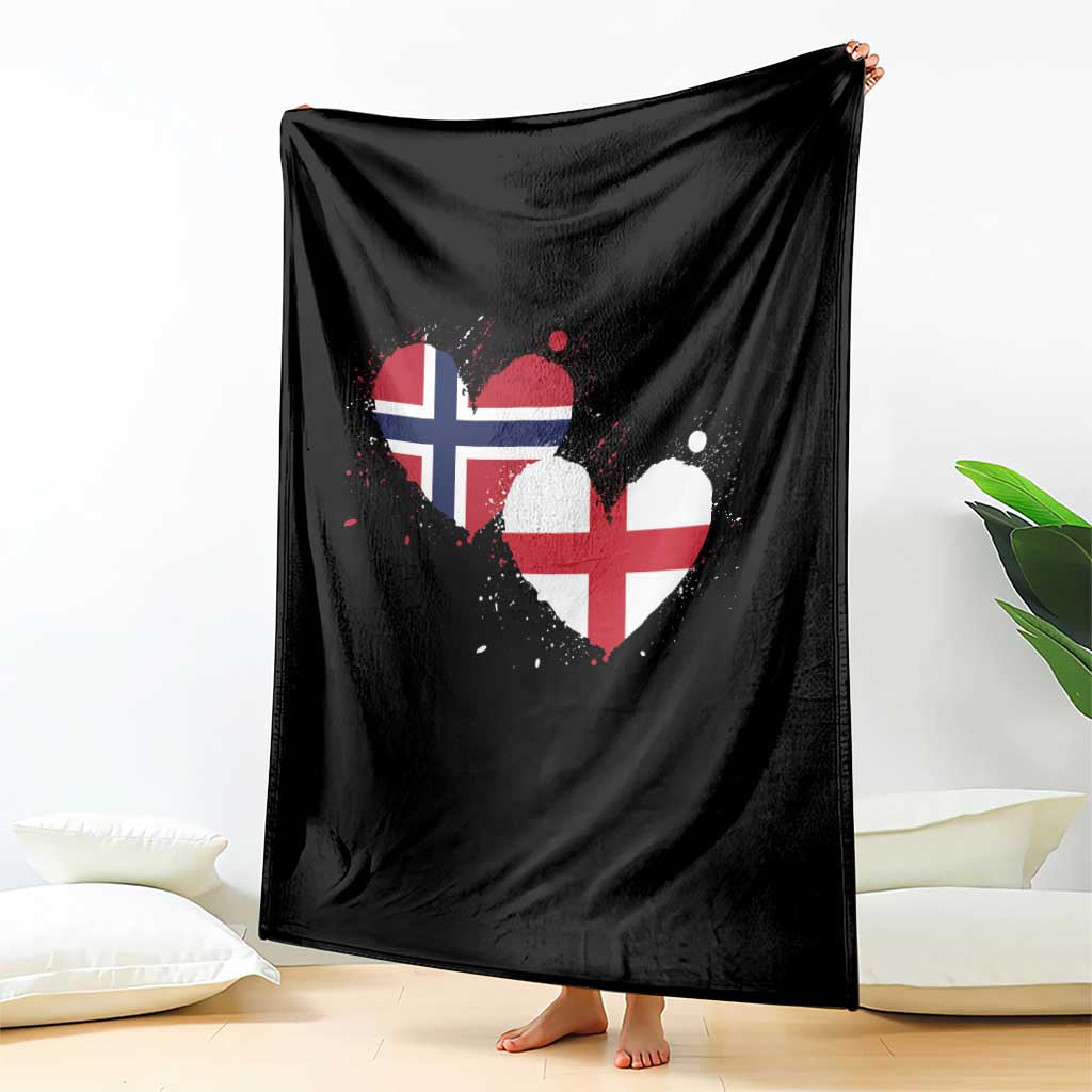 Distressed Norway and England Crossed Flags Dual Heart Graphic Throw Blanket Love Half Norwegian Half English Pride TS02 Print Your Wear