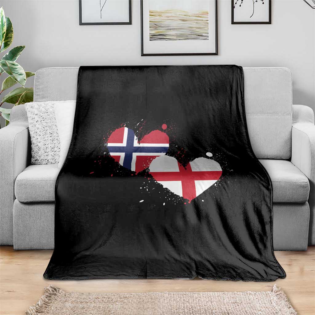 Distressed Norway and England Crossed Flags Dual Heart Graphic Throw Blanket Love Half Norwegian Half English Pride TS02 Print Your Wear