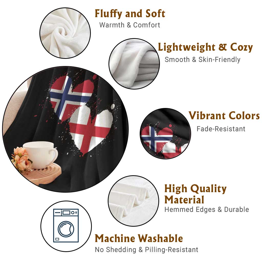 Distressed Norway and England Crossed Flags Dual Heart Graphic Throw Blanket Love Half Norwegian Half English Pride TS02 Print Your Wear