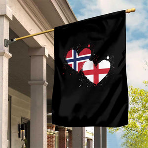 Distressed Norway and England Crossed Flags Dual Heart Graphic Garden Flag Love Half Norwegian Half English Pride TS02 Print Your Wear