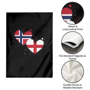 Distressed Norway and England Crossed Flags Dual Heart Graphic Garden Flag Love Half Norwegian Half English Pride TS02 Print Your Wear