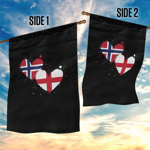 Distressed Norway and England Crossed Flags Dual Heart Graphic Garden Flag Love Half Norwegian Half English Pride TS02 Print Your Wear