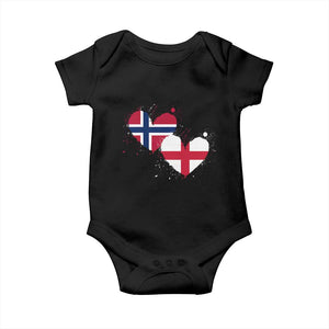 Distressed Norway and England Crossed Flags Dual Heart Graphic Baby Onesie Love Half Norwegian Half English Pride TS02 Black Print Your Wear
