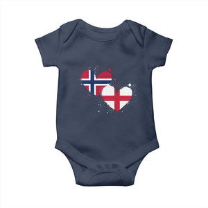 Distressed Norway and England Crossed Flags Dual Heart Graphic Baby Onesie Love Half Norwegian Half English Pride TS02 Navy Print Your Wear