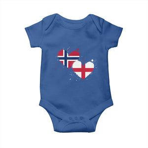 Distressed Norway and England Crossed Flags Dual Heart Graphic Baby Onesie Love Half Norwegian Half English Pride TS02 Royal Blue Print Your Wear