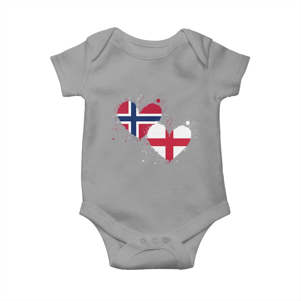 Distressed Norway and England Crossed Flags Dual Heart Graphic Baby Onesie Love Half Norwegian Half English Pride TS02 Sport Gray Print Your Wear